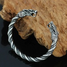 Norse Geri Freki Bracelet Silver Stainless Steel Odins Wolf Viking Cuff - £22.02 GBP
