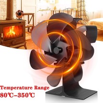 6 Blades Heat Self-Powered Wood Stove Fan Top Burner Fireplace Silent Ec... - $51.99
