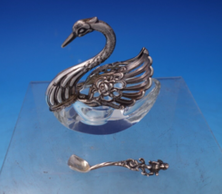 German Glass Sterling Salt Dip Swan Shape Moveable Wings Divided w/Spoon (#7215) - £86.24 GBP