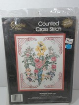 Golden Bee Counted Cross Stitch Kit Nosegay Floral  Flowers w/ frame sealed - £10.11 GBP