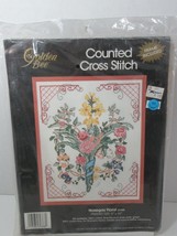 Golden Bee Counted Cross Stitch Kit Nosegay Floral  Flowers w/ frame sealed - $12.86