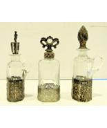 Set of Three Antique Reticulated Metal and Glass Cruet Set Hanau and Ita... - $395.01