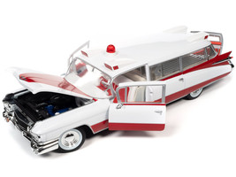1959 Cadillac Eldorado Ambulance Red White 1/18 Diecast Model Auto World - £85.13 GBP