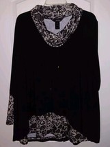 Ali Miles 2X Top Black/Gray Animal Print Cowl Neck Jersey Knit Asymmetric Hem - £21.82 GBP
