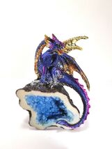 Blue Multi Color Dragon Figurine on a Resin Crystal Geode 5.25" High, 71806 - $21.60