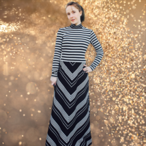 Silver Striped Maxi Dress Chevron 70s Mod Retro Vintage Jonathan Logan XS - £50.32 GBP