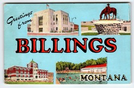 Greetings From Billings Montana Postcard Large Big Letter EC Kropp Horse Cowboy - £10.59 GBP