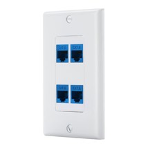 4 Port Cat6 Ethernet Female To Female Decorative Wall Plate In White - £22.36 GBP