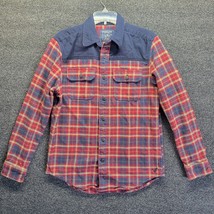 American Eagle flannel Shirt Button up Mens Size M Thick red shacket plaid blue - £23.01 GBP