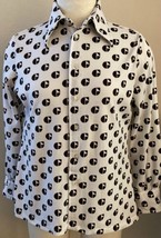 Vtg 70s Givenchy For Chesa All Over &quot;G&quot;s Shirt Brown White Size 16 Womens Sm-Med - £51.13 GBP
