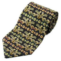 Lord &amp; Taylor Men&#39;s Printed Silk Tie Baroque Floral Pattern Black Golden... - $12.00