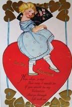 Valentine Postcard Women With Asian Fan Gold And Red Heads Embossed Series V 207 - £6.79 GBP