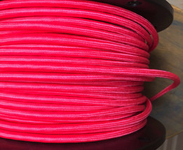 Hot pink cloth covered 3-wire round pulley cord, vintage pendant lights - £1.17 GBP