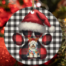 Reindeer Old English Sheepdog Dog Buffalo Plaid Christmas Ornament Gift ... - $15.79