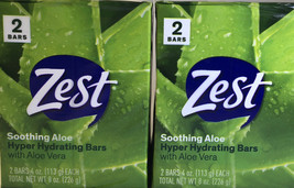 Zest Soothing Aloe Antibacterial Deodorant Soap 2-2ct Pk=4Bar 4oz ea=16oz-SHIP24 - £10.74 GBP