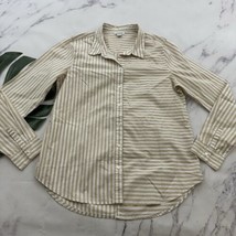 Sundance Womens Button Up Shirt Top Size M Tan White Mixed Stripe Long Sleeve - $28.70