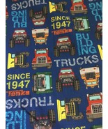 Camelot Fabrics - Tonka Trucks Toss 100% Cotton on Blue by the 1/2 yard - $91.69 MXN