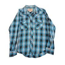 Vintage Wrangler American Cowboy Pearl Snap Shirt L Blue Black Plaid Western - £24.12 GBP