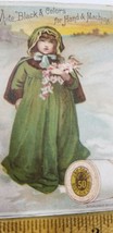 Victorian Trade Card J &amp; P COATS THREAD CUTE GIRL IN GREEN COAT WITH FLO... - $9.00