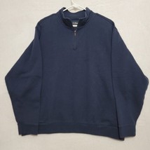 LL Bean Men&#39;s Sweater Sz 2XL XXL Navy Quarter Zip Pullover Long Sleeve Casual - £26.49 GBP