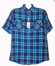 Bugatchi Men&#39;s Linen Blue White Plaid Button Down Casual Shirt Size L - £73.23 GBP