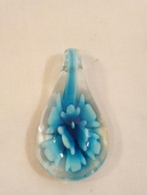 Hand Blown Lampwork Glass Pendant 3D Flower Pattern/ Teardrop Shape 1990&#39;s - £9.55 GBP