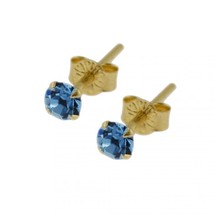 9K Gold &amp; 3mm Round Lavender Crystals Stud Earrings - £25.73 GBP