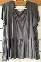 Plus Women&#39;s Sz. 3XL base Ruffled Shirt Slate Gray Knit Top Flowy forgiv... - $21.55