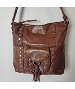 GAL Brown Faux Leather Shoulder Handbag Bag Purse Tassel Boho Hobo - $344.86 MXN