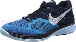 Nike Flyknit Lunar Men&#39;s US 9.5 Blue Navy White Running Shoes 698181-004 - $84.99