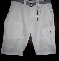 Projek ROW White Cotton Men&#39;s Casual Cargo Shorts  With Gray Belt Sz 40 - £29.25 GBP