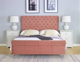 Us Pride Furniture Mid Century Modern Tufted Upholstered Bed, Queen Size,, Rose - £521.34 GBP