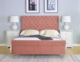 Us Pride Furniture Mid Century Modern Tufted Upholstered Bed, Queen Size,, Rose - £506.56 GBP