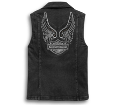 Harley-Davidson Women&#39;s Winged Logo Zip-Front Denim Vest - Black 97433-20VW - $84.14