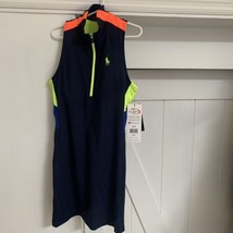 New $75 US Open Tennis Polo Ralph Lauren Navy Blue Dress Bra Neon Sport ... - £45.34 GBP