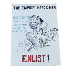 WW2 Poster Print Art WWII vtg Wall Empire Lion Needs Men Pat Thompson si... - $148.50