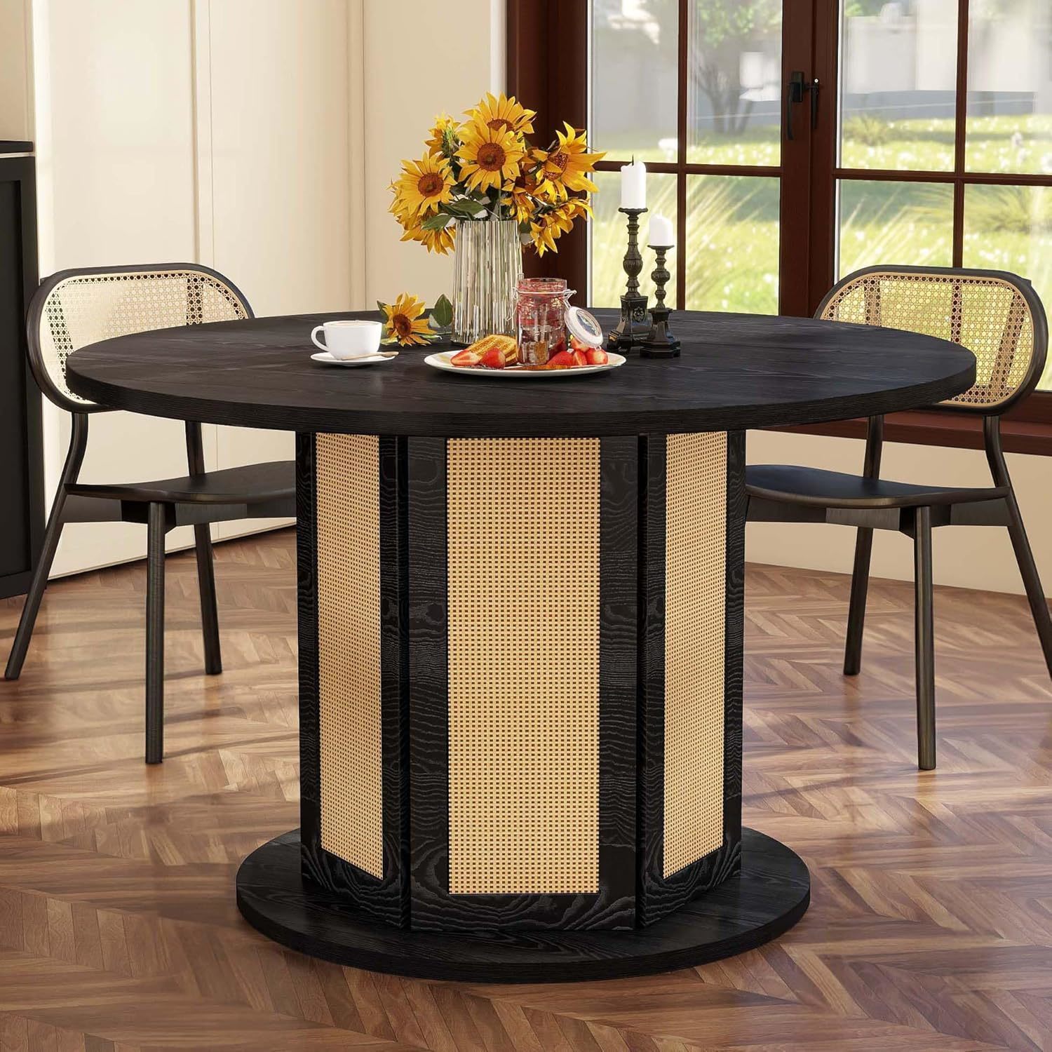 DWVO Round Dining Table for 4-6 People, 47 Inch Farmhouse Kitchen Table with Rat