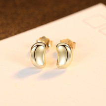 Golden Bean Stud Earrings S925 Silver Earrings Women&#39;s Simple Crescent Earrings  - £12.78 GBP