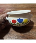 NCE 1986 Ceramic Bowl / Crock Tulips, Red Blue Yellow, double handle, Vi... - $14.00
