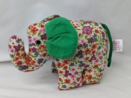 Elephant Plush 5 Inch Floral Green Corduroy Ears Stuffed Animal Toy - $21.95