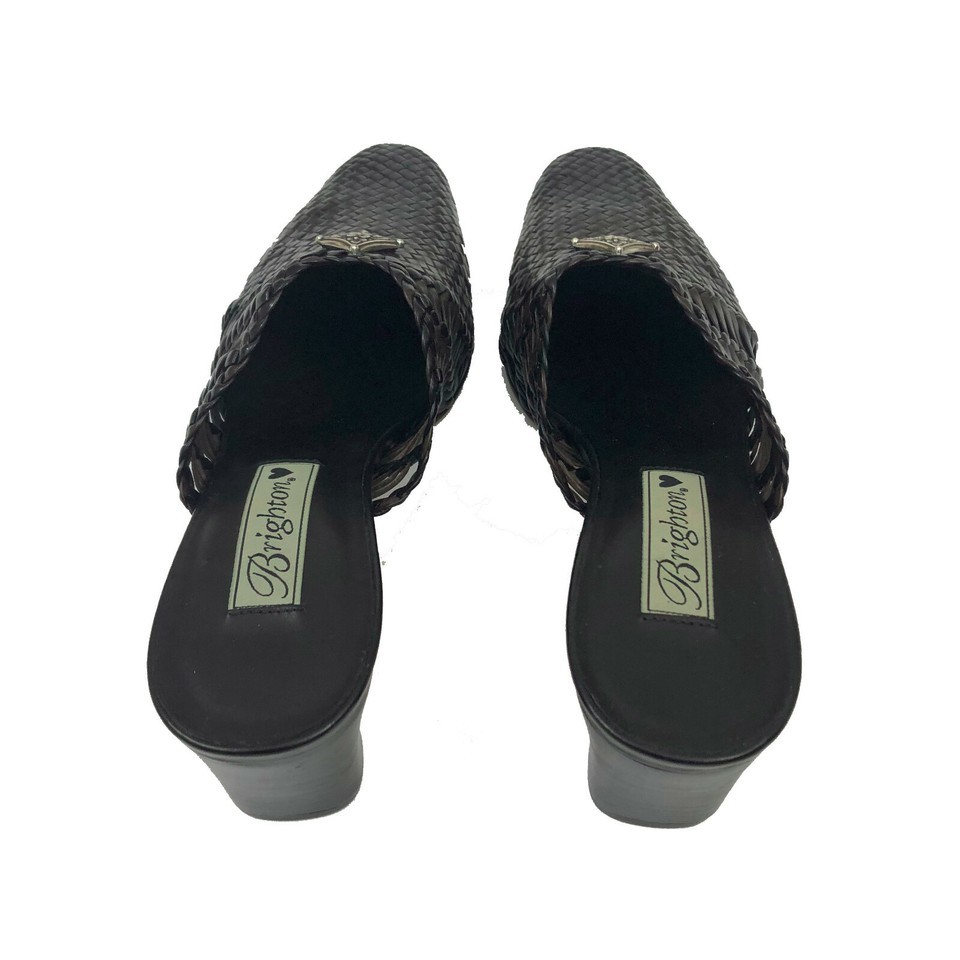 EBrighton Abby Black Brown Leather Woven Mules US 6.5M Item image 8