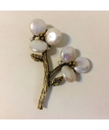 Vintage Floral Pin Brooch Pearlized Beads Petals Antique Gold Metal Twig... - £31.34 GBP