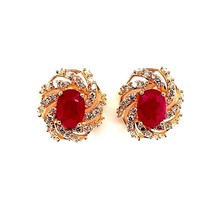 Diamond Ruby Earrings 14k Yellow Gold 3.64 TCW Certified 018671 - £1,851.44 GBP