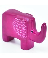 Hand Carved Kisii Soapstone Fuchsia Pink Bashful Elephant 2&quot; Figure Made... - £15.02 GBP