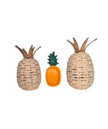 Wicker Rattan Woven Pineapples Lot of 2 PLUS Pineapple Candy Bowl Party ... - $50.18 CAD