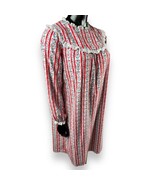 Vtg Lanz of Salzburg Red Striped Floral Hearts Flannel Nightgown Lace Tr... - £23.08 GBP