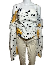 Egreis Corset Bustier Blouse Women&#39;s XL White Yellow Floral Flutter Slee... - £23.00 GBP