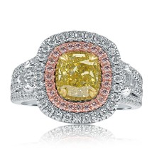 GIA 2.64Ct Cushion Cut Fancy Vivid Yellow Diamond Engagement Halo Ring 18k Gold - £16,173.76 GBP