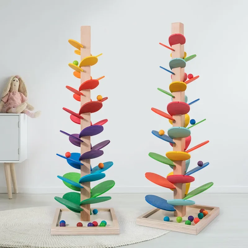 New Colorful Tree Marble Ball Run Track Building Blocks Kids Montessori Wooden - £15.69 GBP+