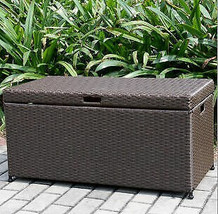 Wicker Lane ORI003-A Outdoor Espresso Wicker Patio Furniture Storage Deck Box - £152.39 GBP